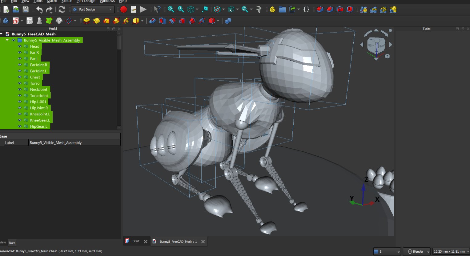 Bunny character CAD and rigging screenshot
