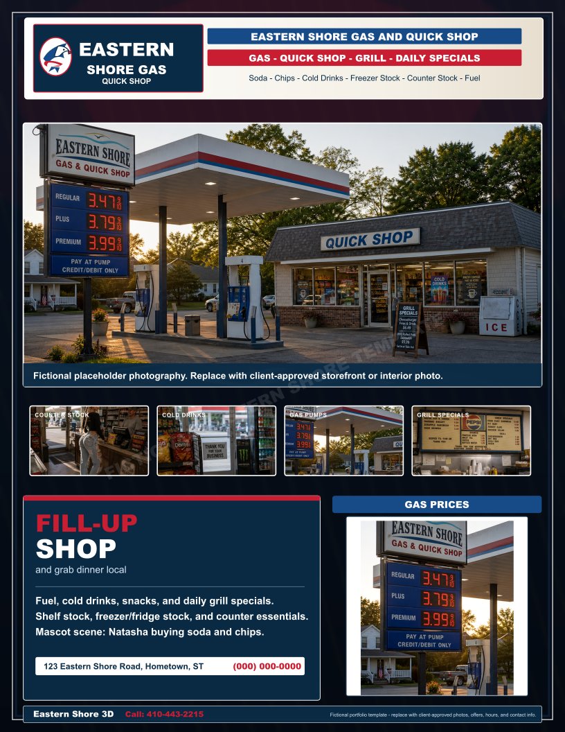 Eastern Shore Gas and Quick Shop flyer template proof