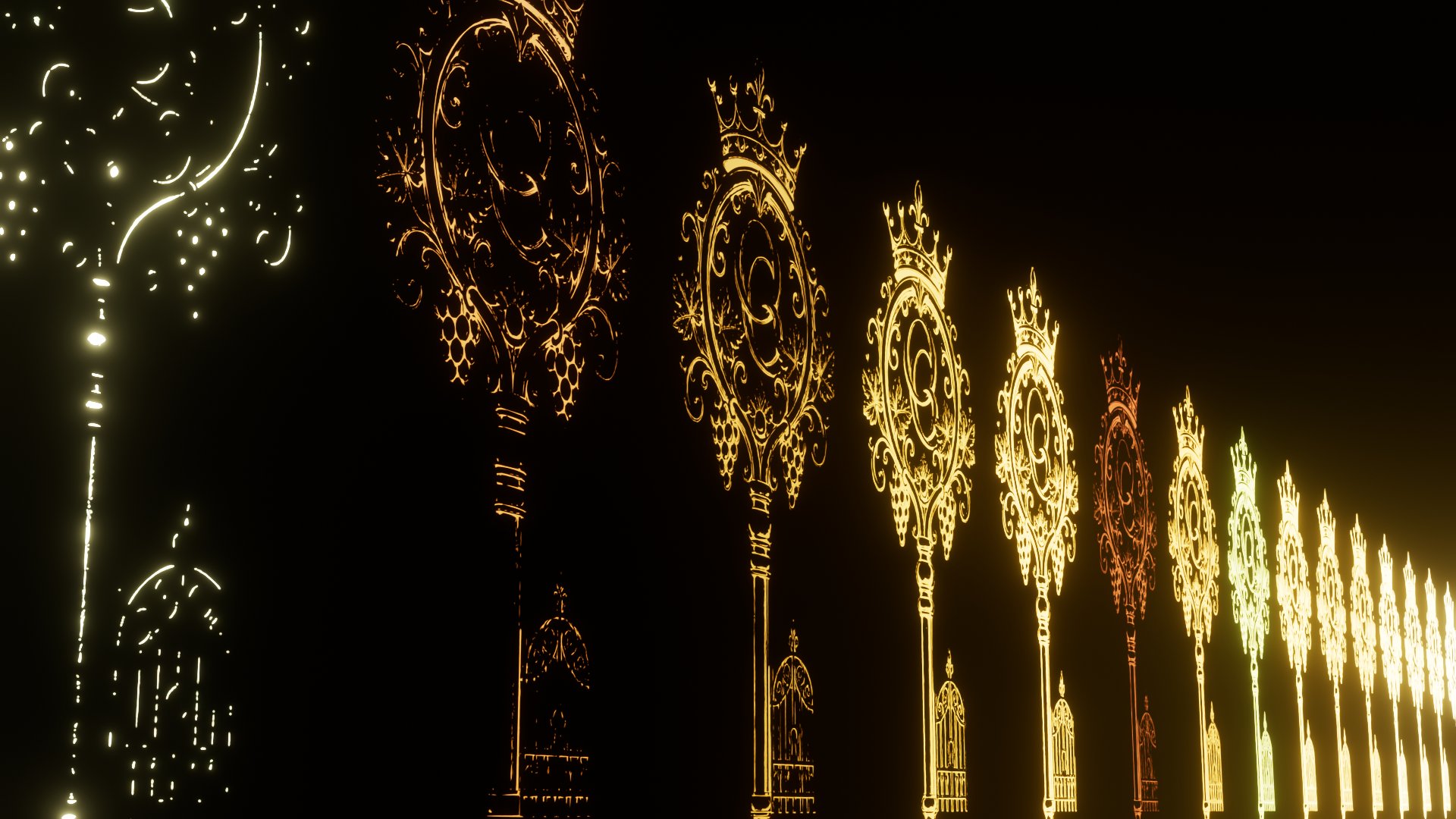 Glowing layered ornate key render