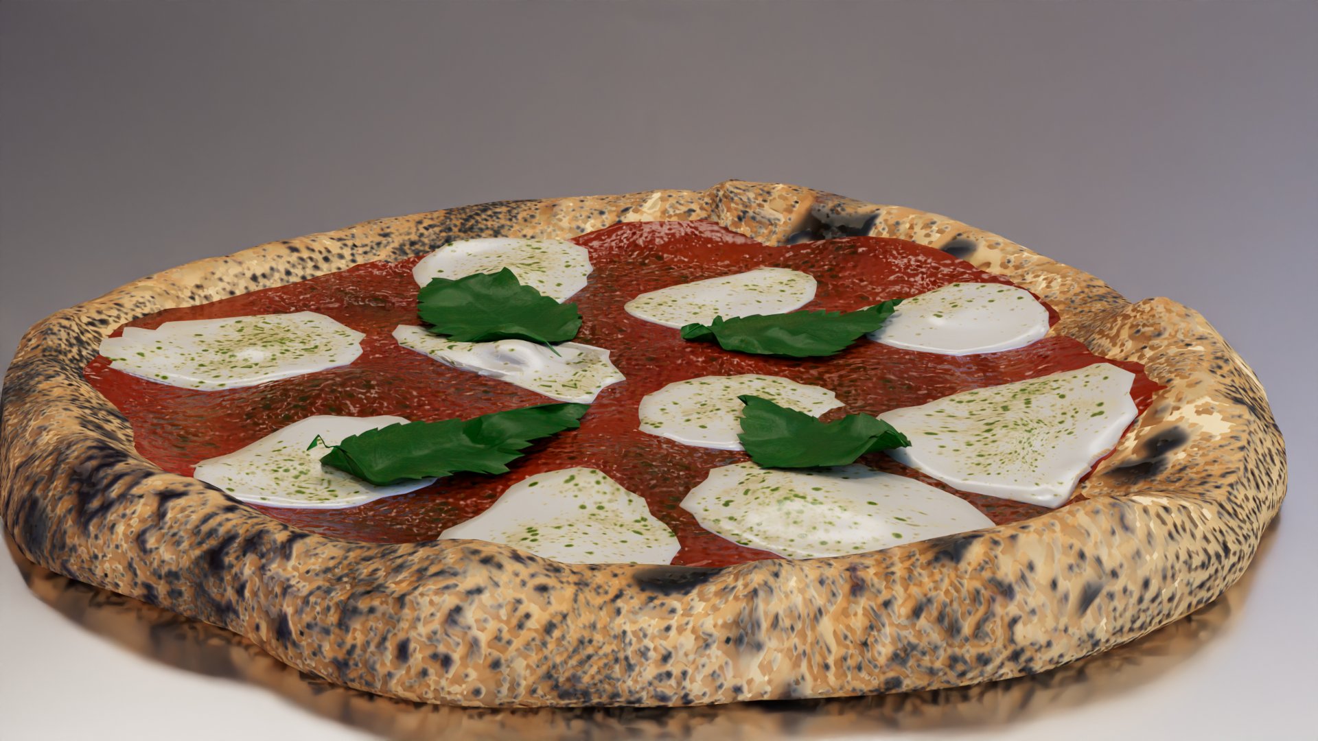 3D pizza render with basil