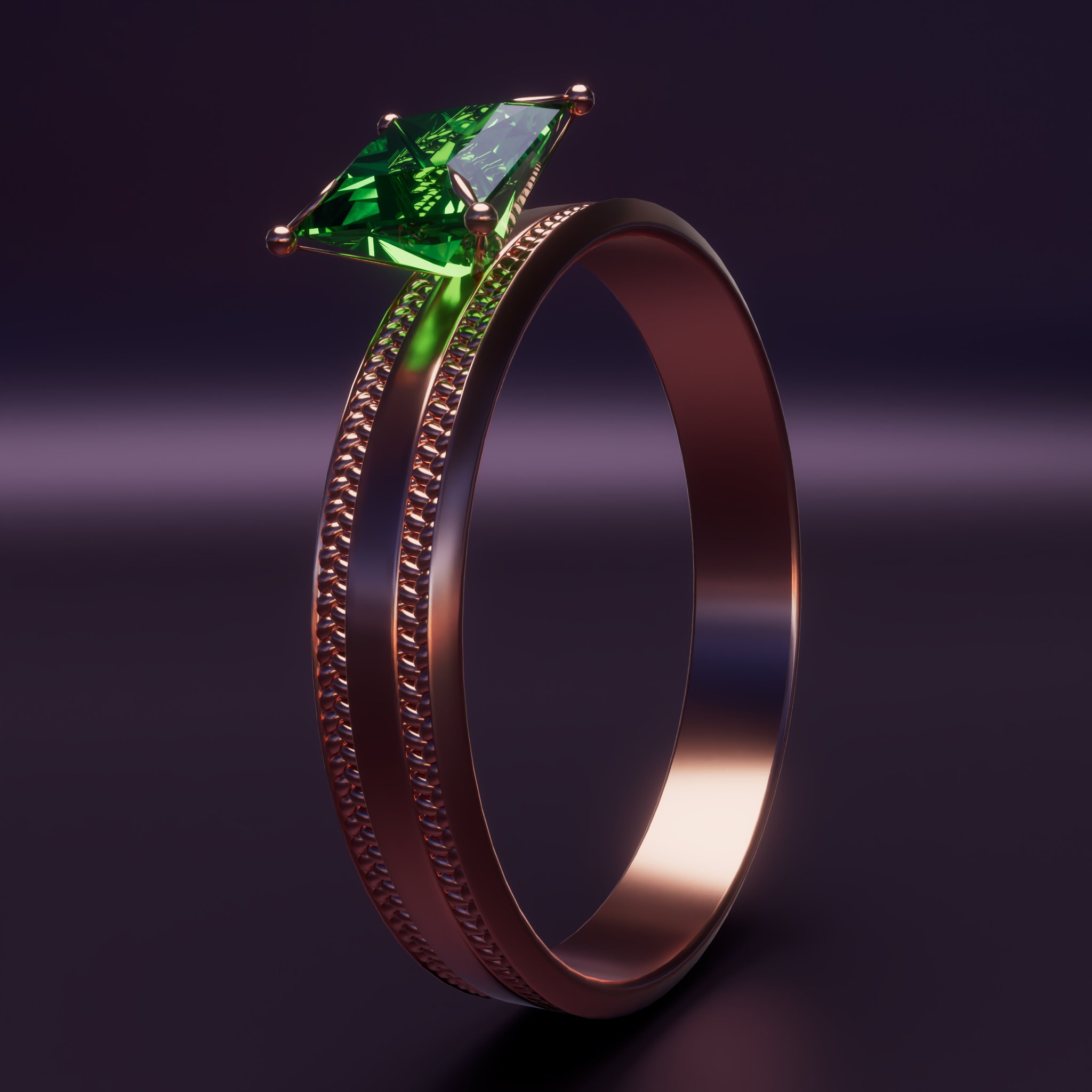 Rose gold ring render with emerald gemstone